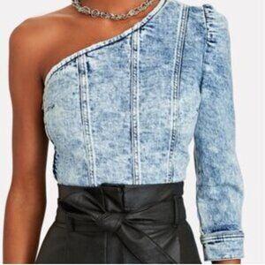 Retrofete Mara One Shoulder Denim Top in Light Acid Wash Size XS